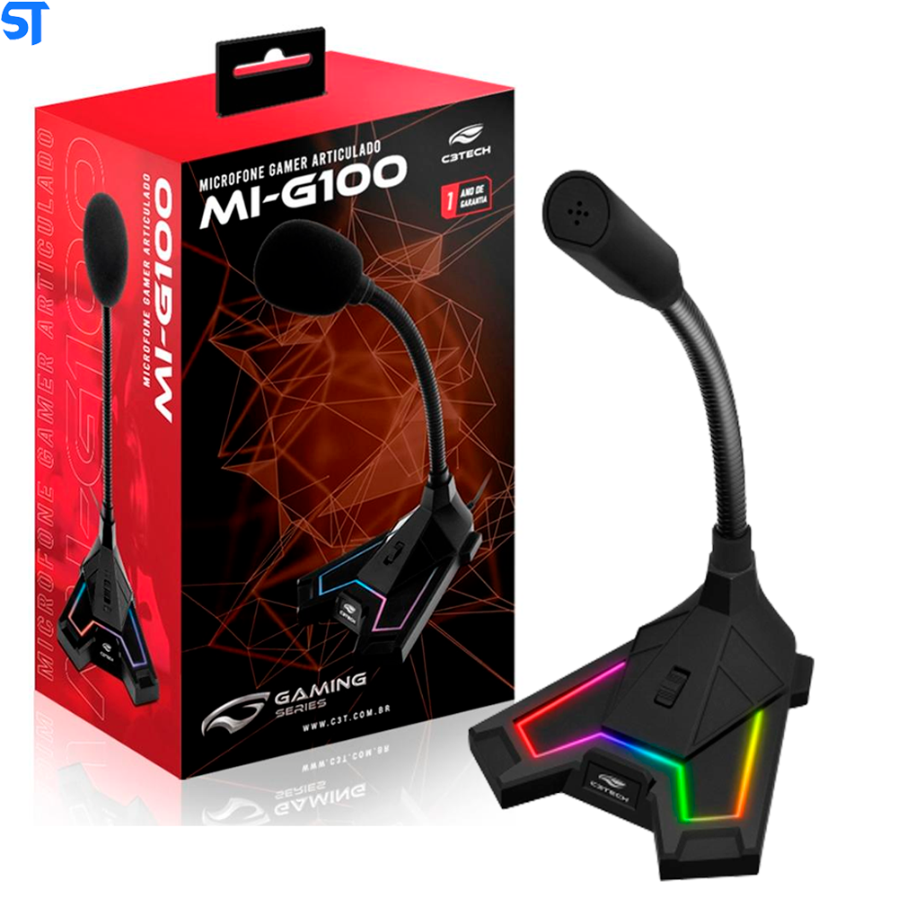 Microfone Gamer C3Tech Conexão USB 2.0 Omnidirecional Preto - MI-G100BK